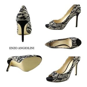 ENZO ANGIOLINI Black Lace Maiven Peep Toe Heels